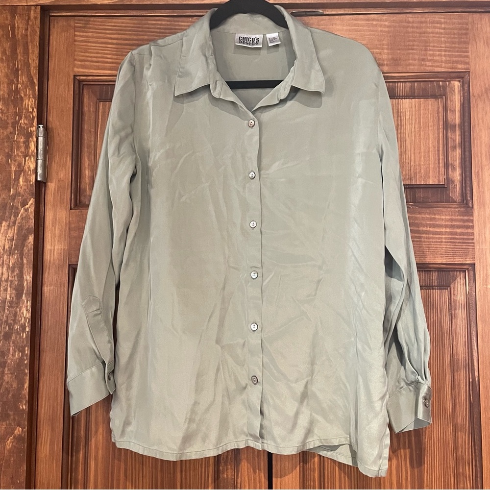 Chico's Design Heather Green Button Down Top Chico's Sz 2 (L 12/14)